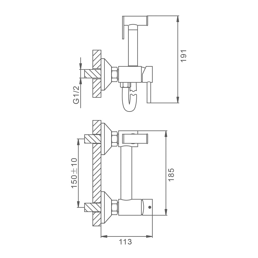 Смеситель с гигиеническим душем накладной Splenka S99.51.06, черный