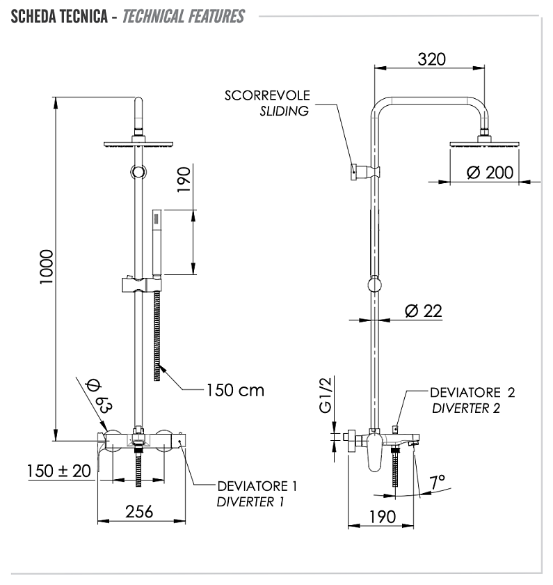 Душевая система Remer Rubinetterie Class Line L34X7MMM20DO, золото глянцевое