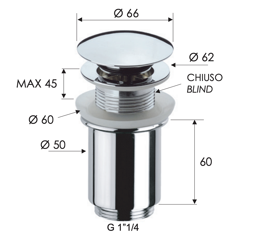 Донный клапан без перелива 1”1/4 Remer 904CC114BO белый матовый