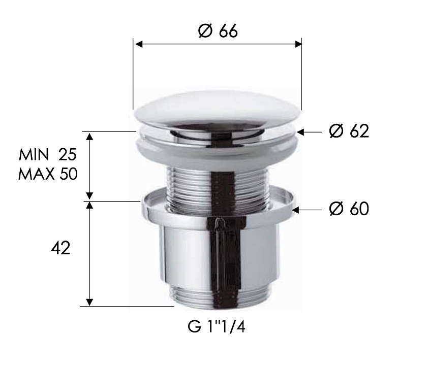 Донный клапан без перелива 1”1/4 Remer 904CC2114BO белый матовый