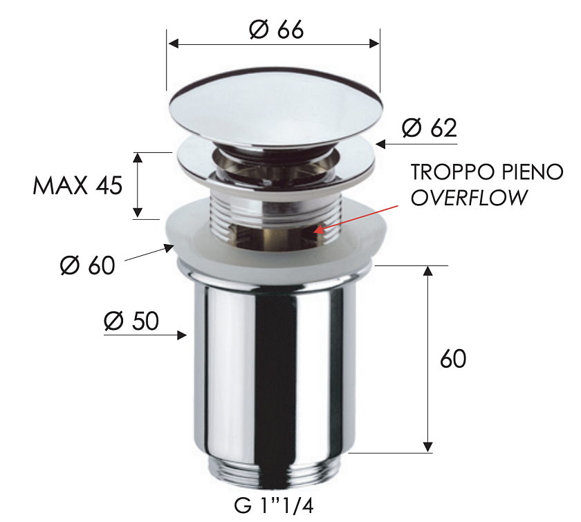 Донный клапан с переливом 1”1/4 Remer 905CC114BG золото брашированное