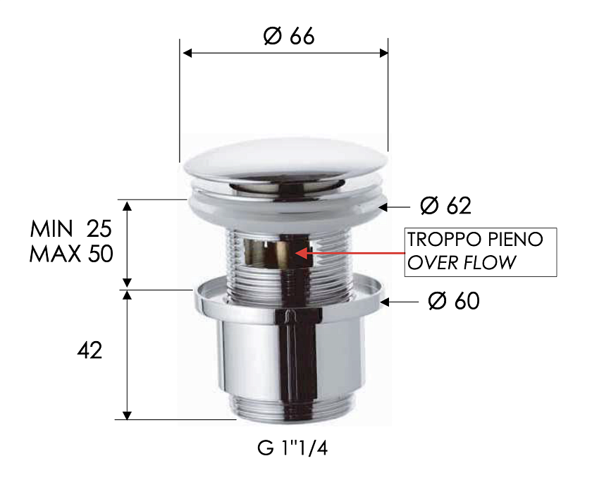 Донный клапан с переливом 1”1/4 Remer 905CC2114BO белый матовый