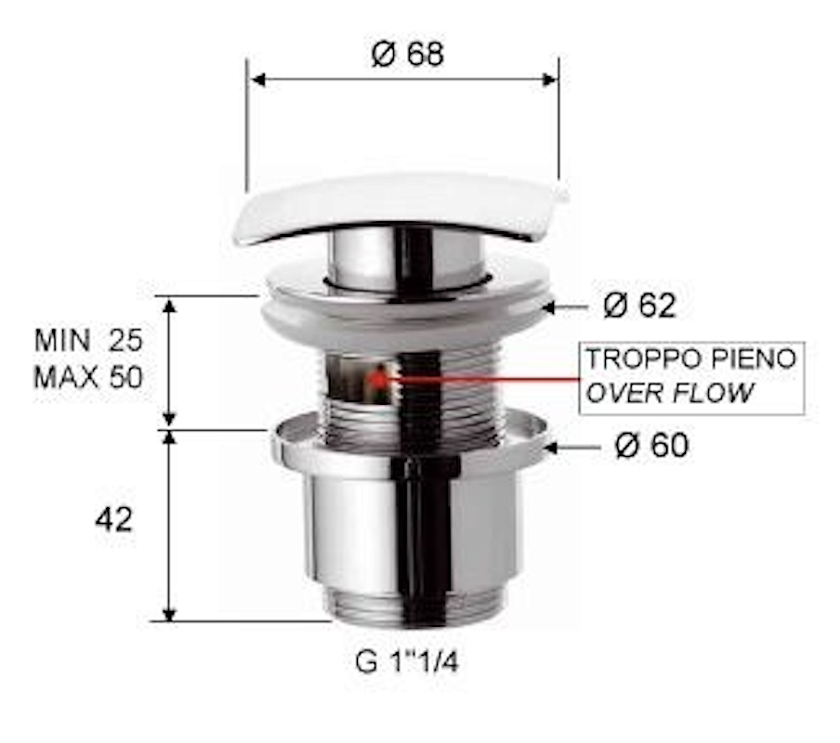 Донный клапан с переливом 1”1/4 Remer 905SCC2114DO золото глянцевое