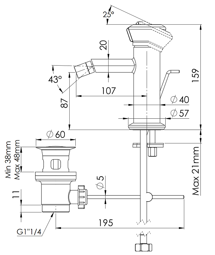 Смеситель для биде Remer Rubinetterie Element ET20BO, белый матовый