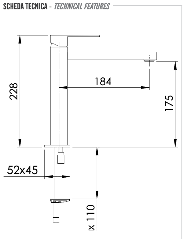 Высокий смеситель для раковины Remer Rubinetterie Q-Design QD11L, хром