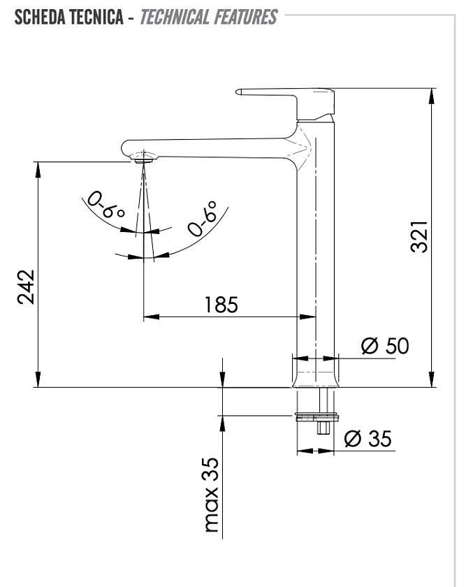 Высокий смеситель для раковины Remer Rubinetterie Vanity V11LBO, белый матовый