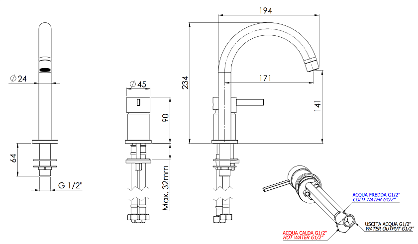Смеситель для раковины Remer Rubinetterie Metrica MC57BO, белый матовый