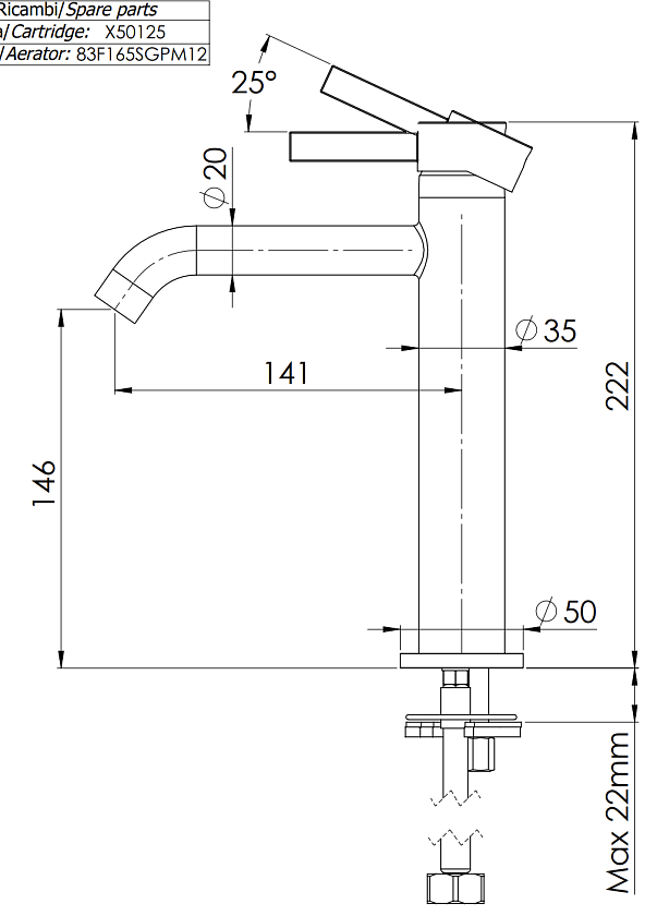 Смеситель для раковины Remer Rubinetterie Metrica MC12A, хром
