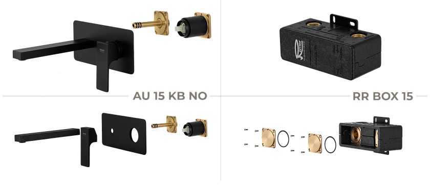 Встраиваемый смеситель для раковины Remer Rubinetterie Absolute AU15KBNO, черный матовый
