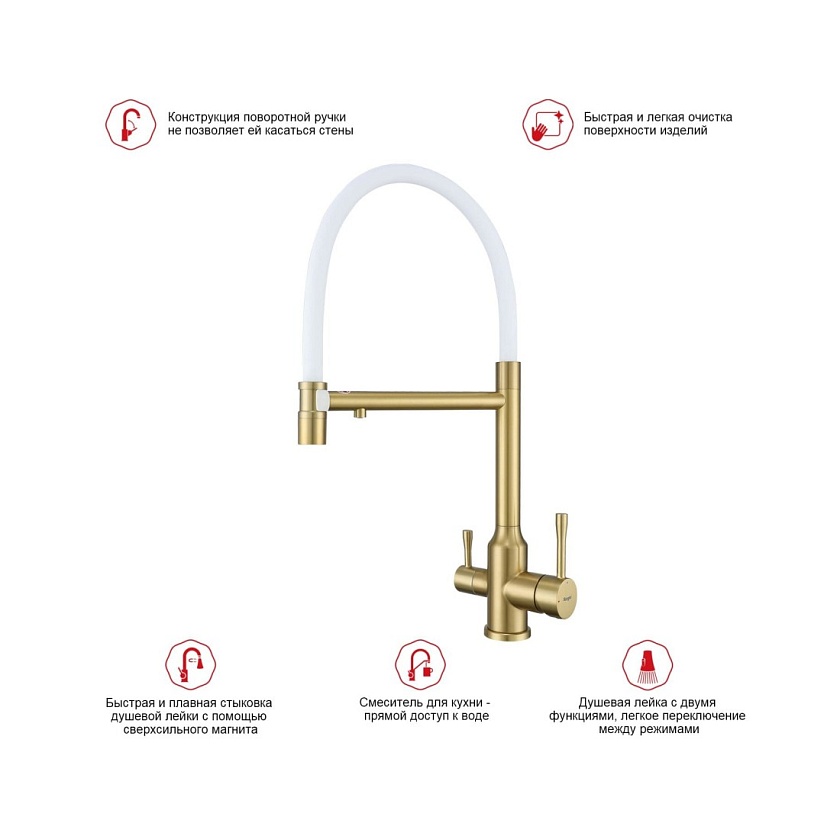 Кухонный смеситель с подключением фильтра Raglo R81.63.03, сатин золотой
