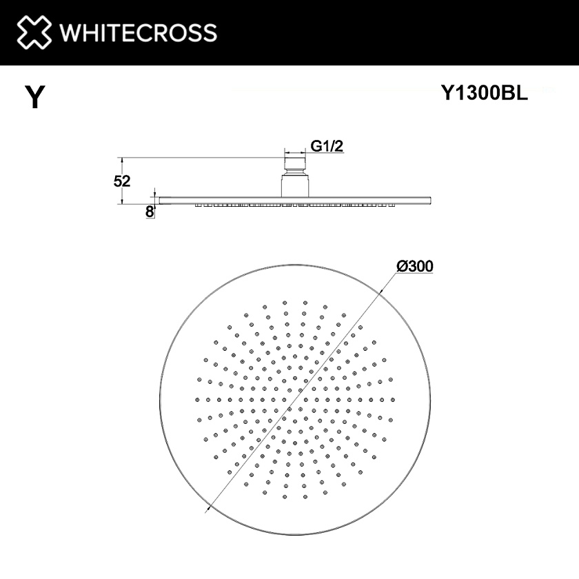 Верхний душ WHITECROSS, черный матовый, Y1300BL