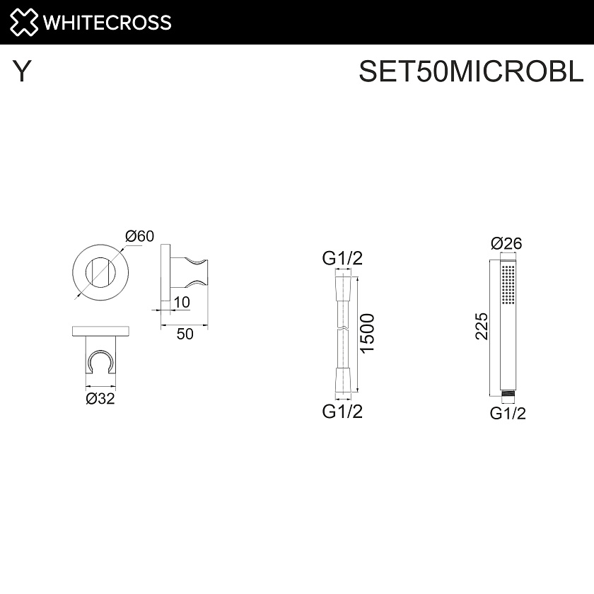 Душевой гарнитур WHITECROSS, черный матовый, SET50MICROBL 