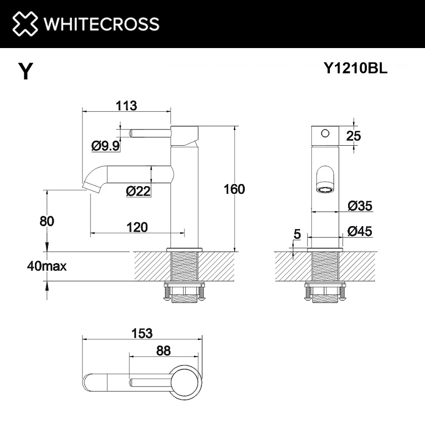 Смеситель для раковины WHITECROSS Y, черный матовый, Y1210BL