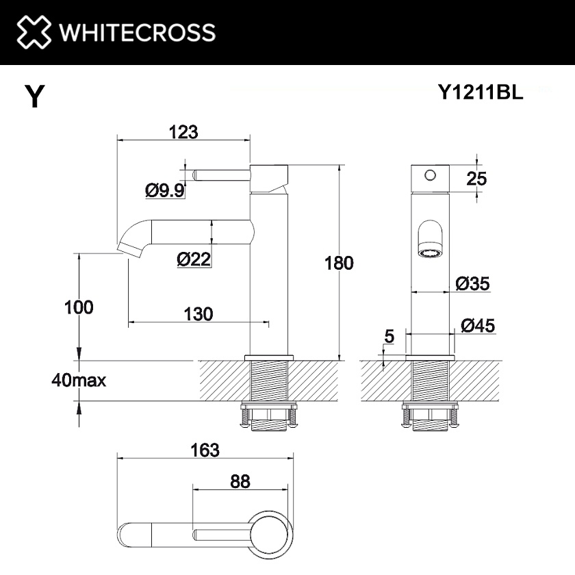 Смеситель для раковины WHITECROSS Y, черный матовый, Y1211BL