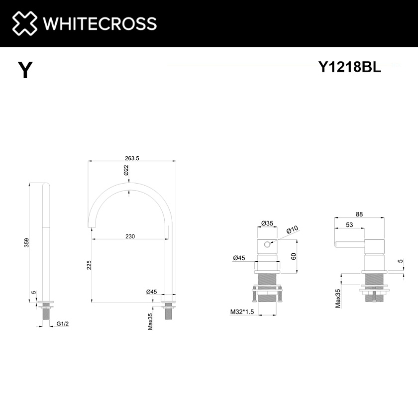 Встраиваемый смеситель для раковины WHITECROSS Y, черный матовый, Y1218BL