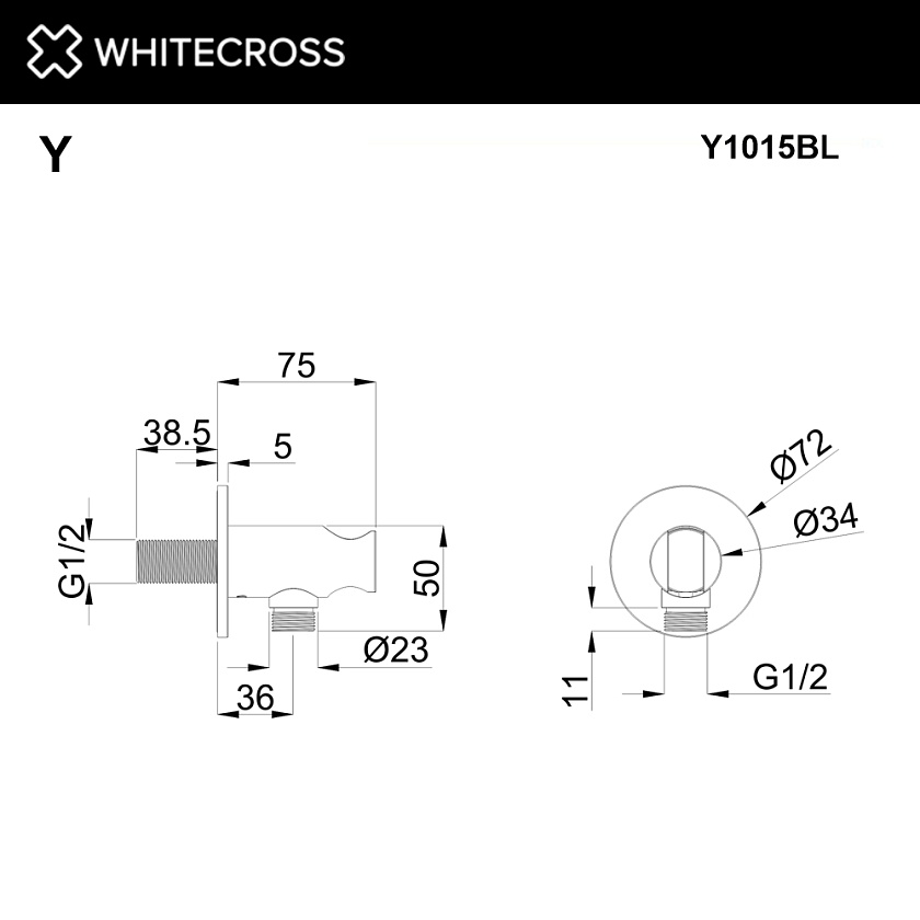 Запорный вентиль WHITECROSS с держателем лейки, черный матовый, Y1015BL