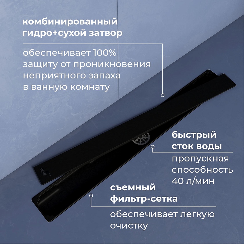 Душевой трап двухсторонний линейный RGW SDR-22B 47212240-04 40 см, черный