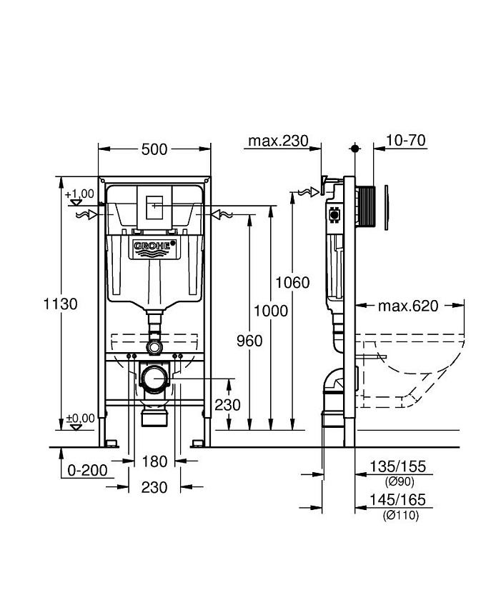 Инсталляция для унитаза Grohe Rapid SL 38772001, хром