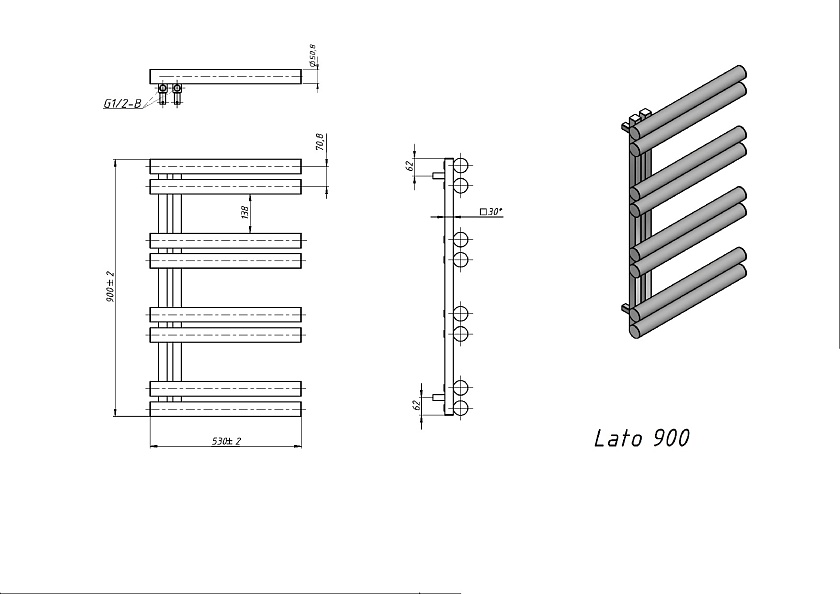 Полотенцесушитель водяной Grota Lato 530x900 N RAL9016 Белый