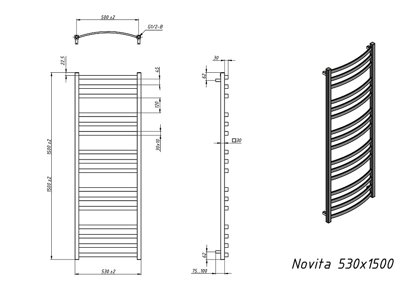 Полотенцесушитель водяной Grota Novita 530x1500 N RAL9016 Белый