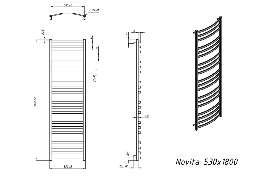 Полотенцесушитель водяной Grota Novita 530x1800 N RAL9016 Белый