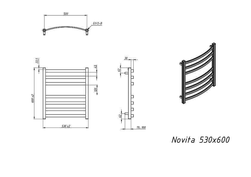 Полотенцесушитель водяной Grota Novita 530x600 N RAL9016 Белый