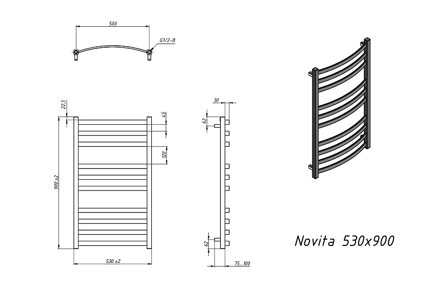 Полотенцесушитель водяной Grota Novita 530x900 N RAL9016 Белый