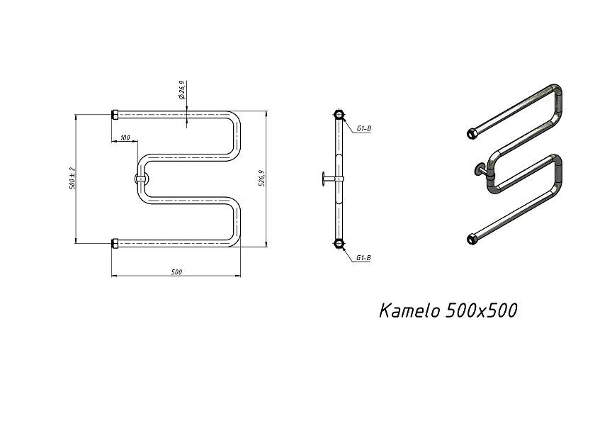 Полотенцесушитель водяной Grota Kamelo 500x500 NP Хром глянцевый