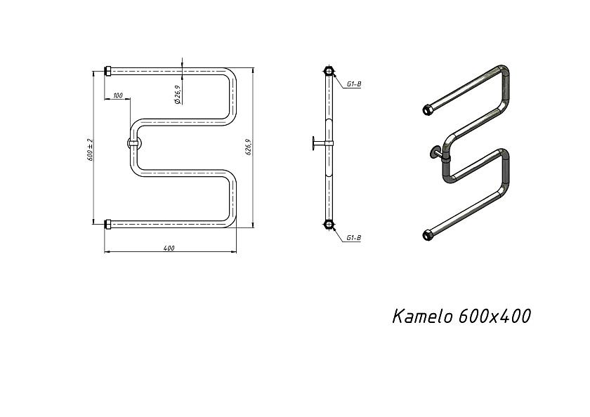 Полотенцесушитель водяной Grota Kamelo 600x400 NP Хром глянцевый