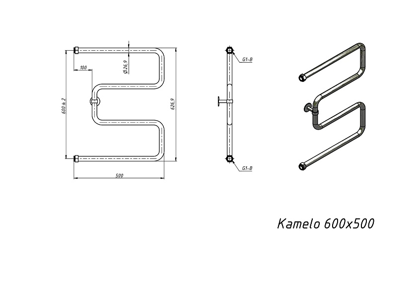 Полотенцесушитель водяной Grota Kamelo 600x500 NP Хром глянцевый