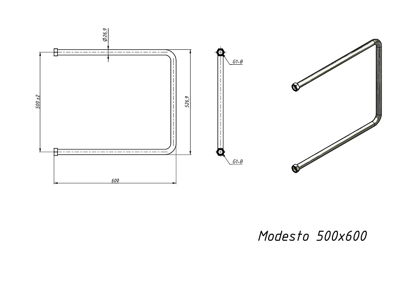 Полотенцесушитель водяной Grota Modesto 500x600 NP Хром глянцевый