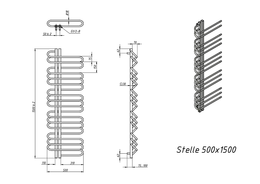 Полотенцесушитель водяной Grota Stelle L 500x1500 N RAL9016 Белый