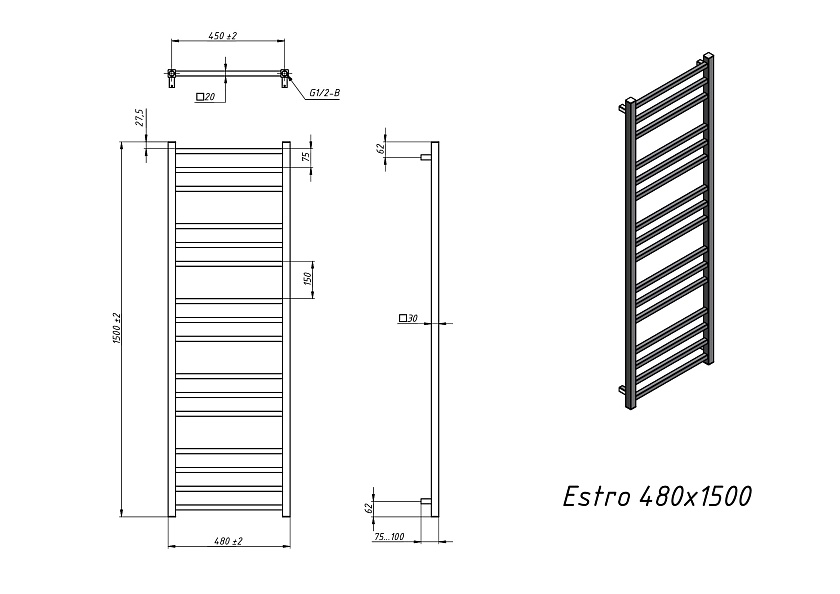 Полотенцесушитель водяной Grota Estro 480x1500 N RAL9016 Белый