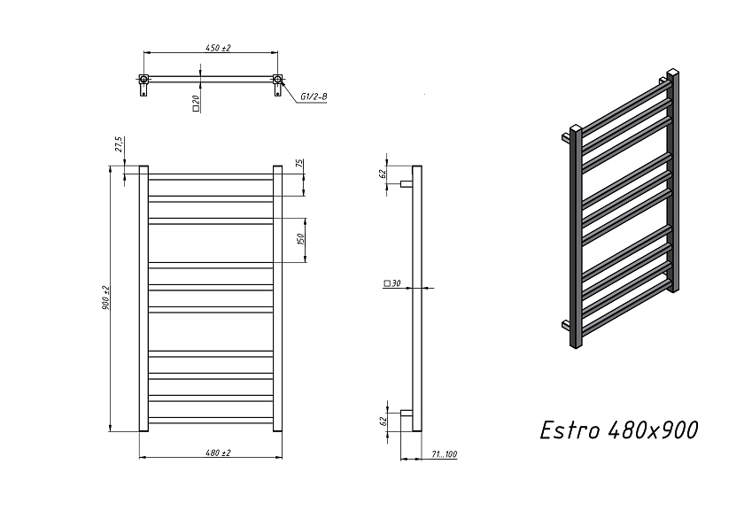Полотенцесушитель водяной Grota Estro 480x900 N RAL9016 Белый