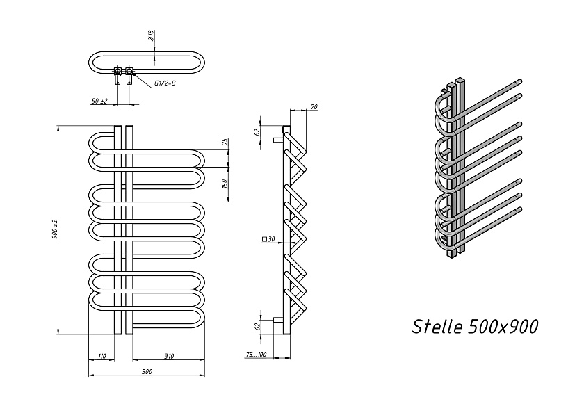 Полотенцесушитель водяной Grota Stelle L 500x900 N RAL9016 Белый