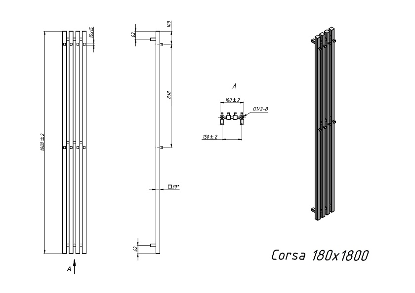 Полотенцесушитель водяной Grota Corsa 180x1800 NP Хром глянцевый