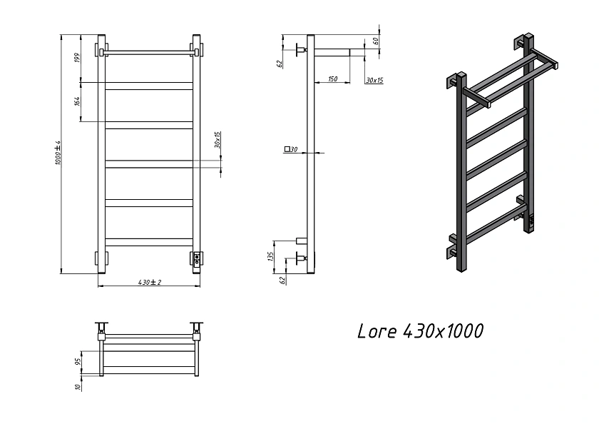 Полотенцесушитель электрический Grota Lore 430х1000 RAL9016 EL Белый