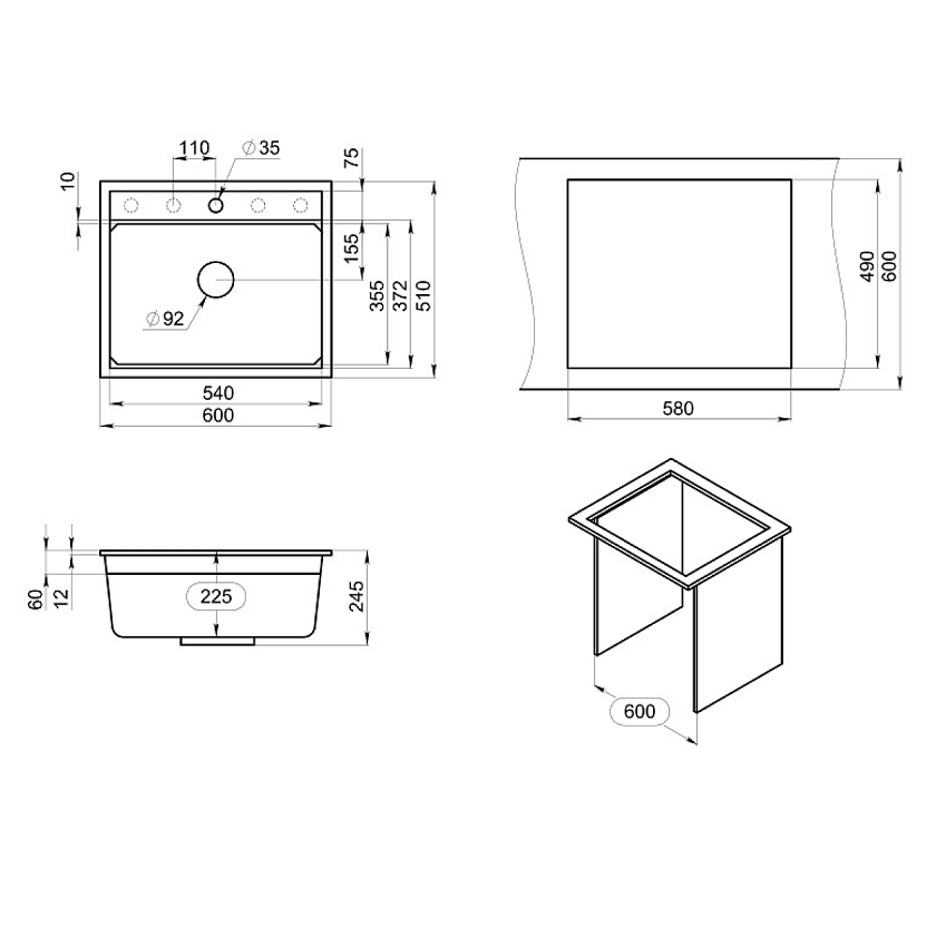 Кухонная мойка Granula Kitchen Space 6003i, алюминиум