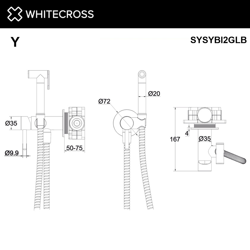 Смеситель с гигиеническим душем WHITECROSS Y встраиваемый, брашированное золото, SYSYBI2GLB