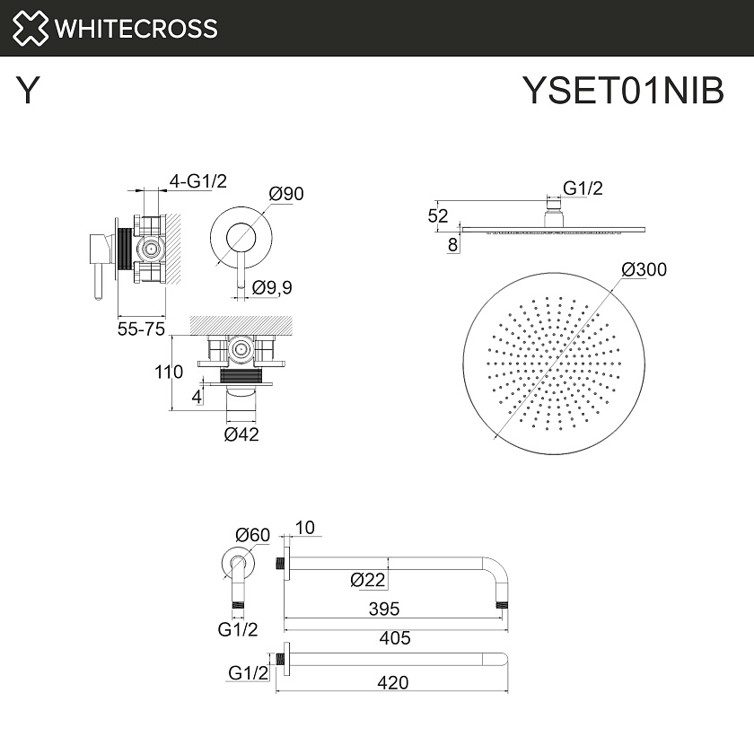 Душевая система WHITECROSS Y встраиваемая, никель брашированный, YSET01NIB