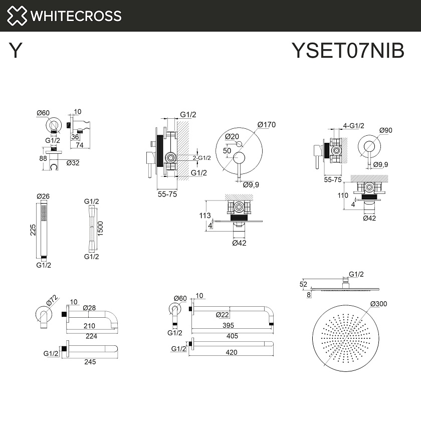 Душевая система WHITECROSS Y встраиваемая, никель брашированный, YSET07NIB