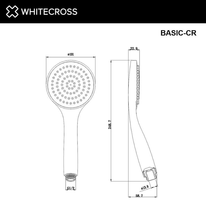 Лейка для душа WHITECROSS 1режим, хром, BASIC-CR 