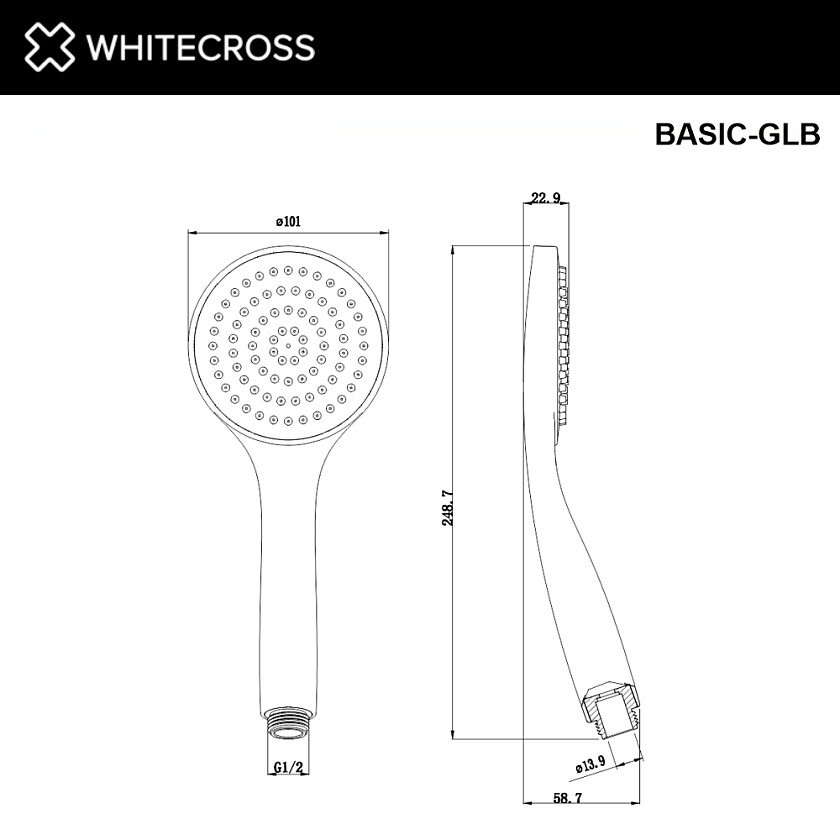 Лейка для душа WHITECROSS 1 режим, брашированное золото, BASIC-GLB 