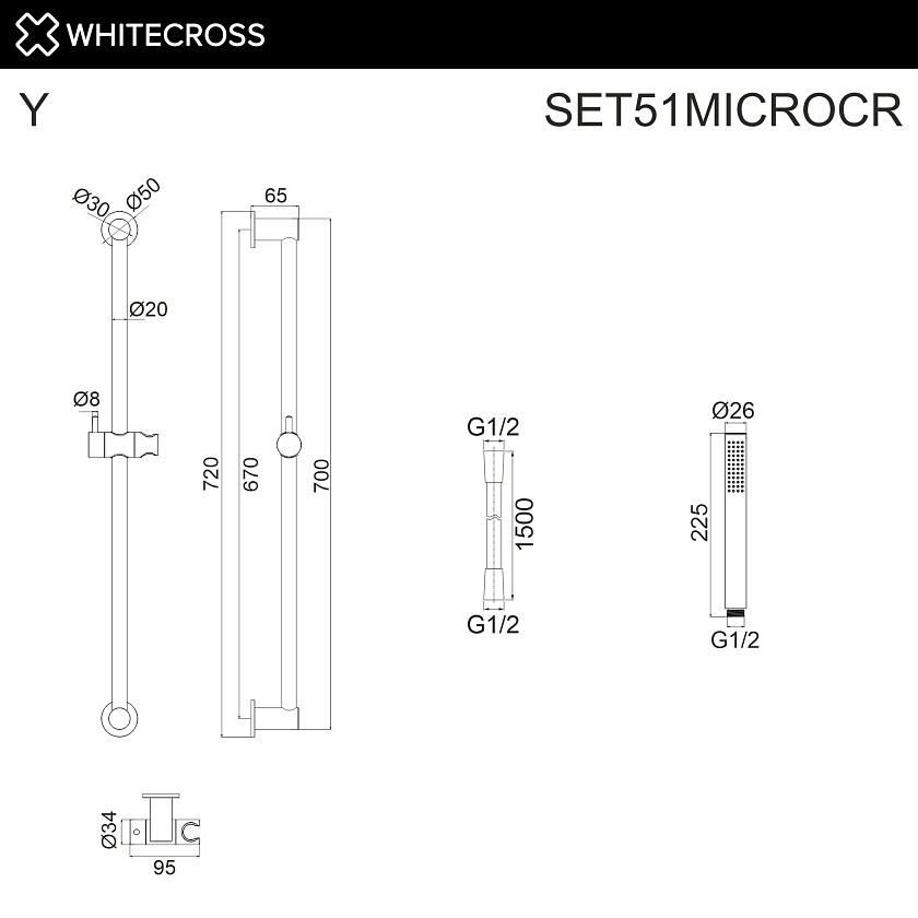 Душевой гарнитур WHITECROSS, хром, SET51MICROCR 