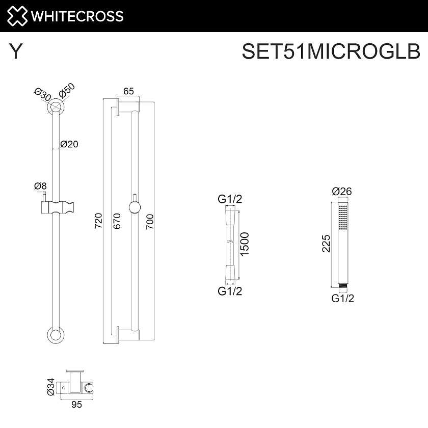 Душевой гарнитур WHITECROSS, брашированное золото, SET51MICROGLB 