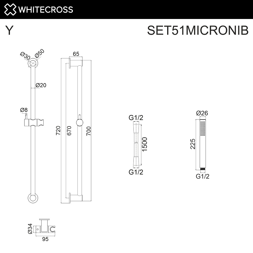 Душевой гарнитур WHITECROSS, брашированный никель, SET51MICRONIB 