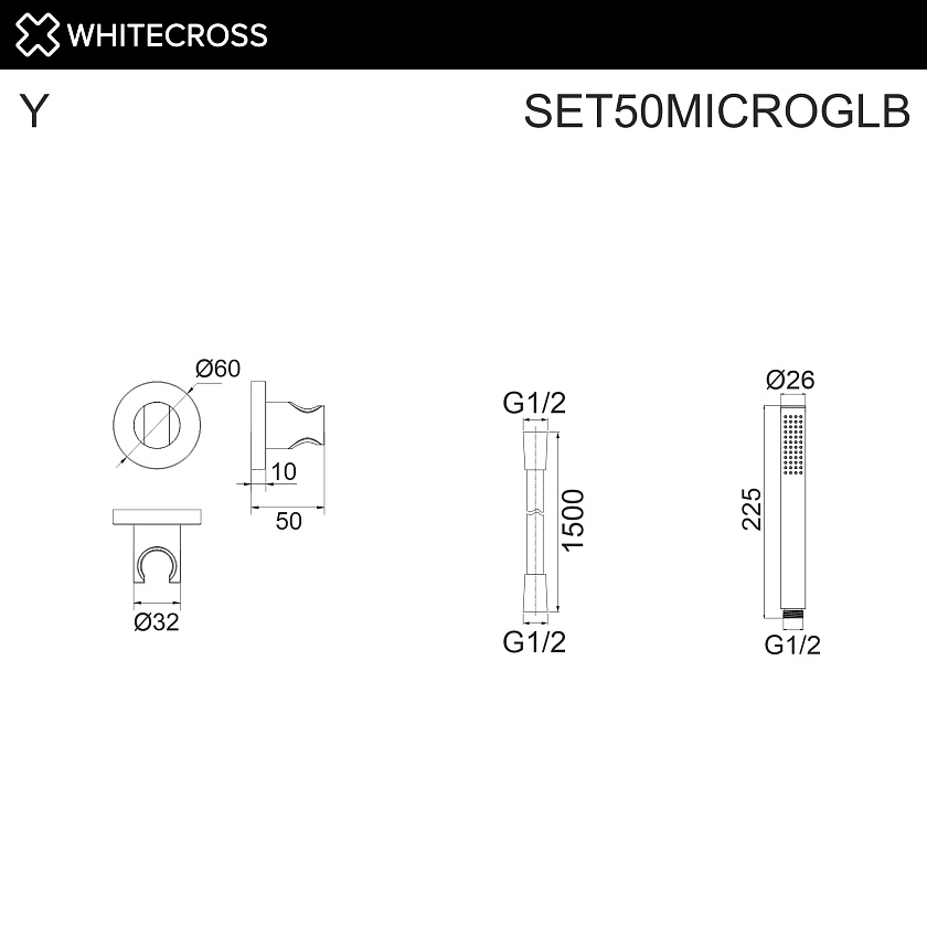 Душевой гарнитур WHITECROSS, брашированное золото, SET50MICROGLB 