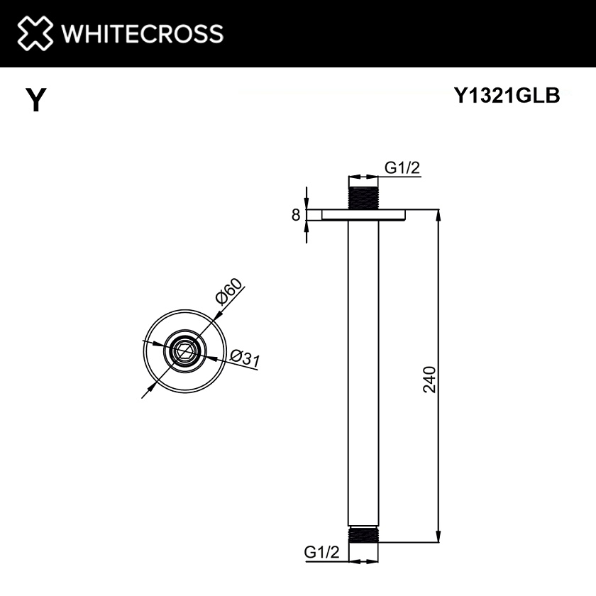 Кронштейн для тропического душа WHITECROSS, брашированное золото, Y1321GLB