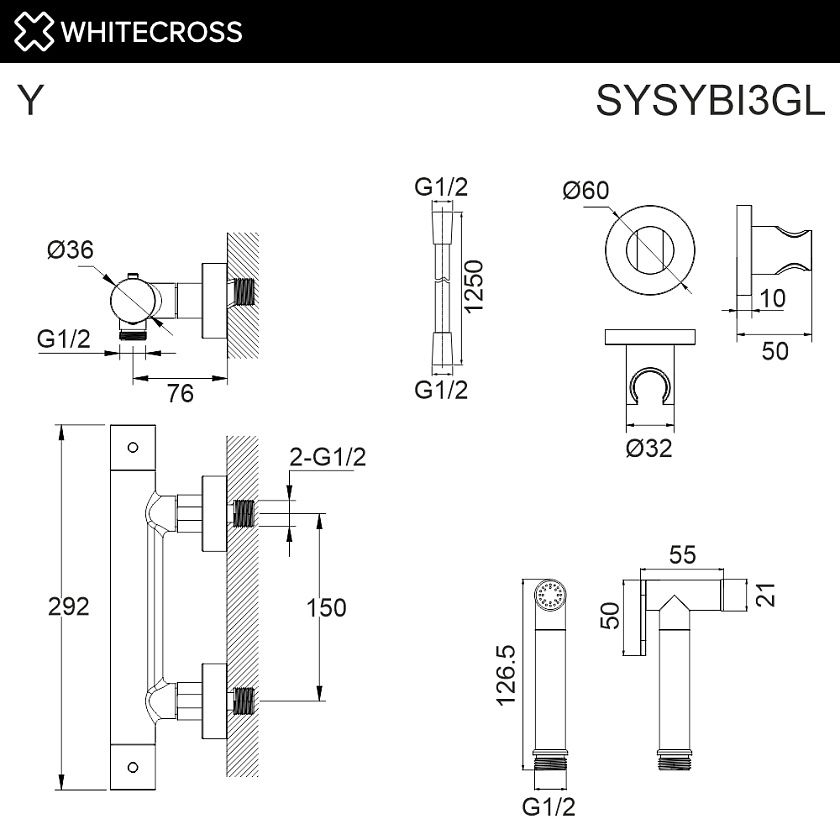 Смеситель с гигиеническим душем WHITECROSS Y, золото, SYSYBI3GL 