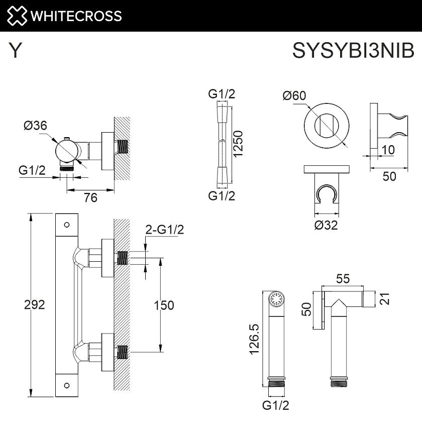 Смеситель с гигиеническим душем WHITECROSS Y, брашированный никель, SYSYBI3NIB 